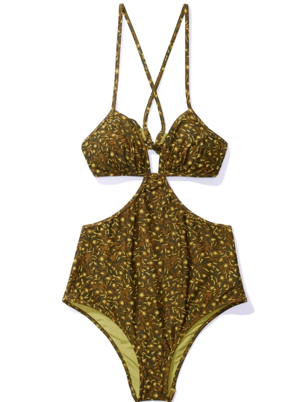 Aerie Cut Out One Piece Cheeky Swimsuit in Olive Daze S